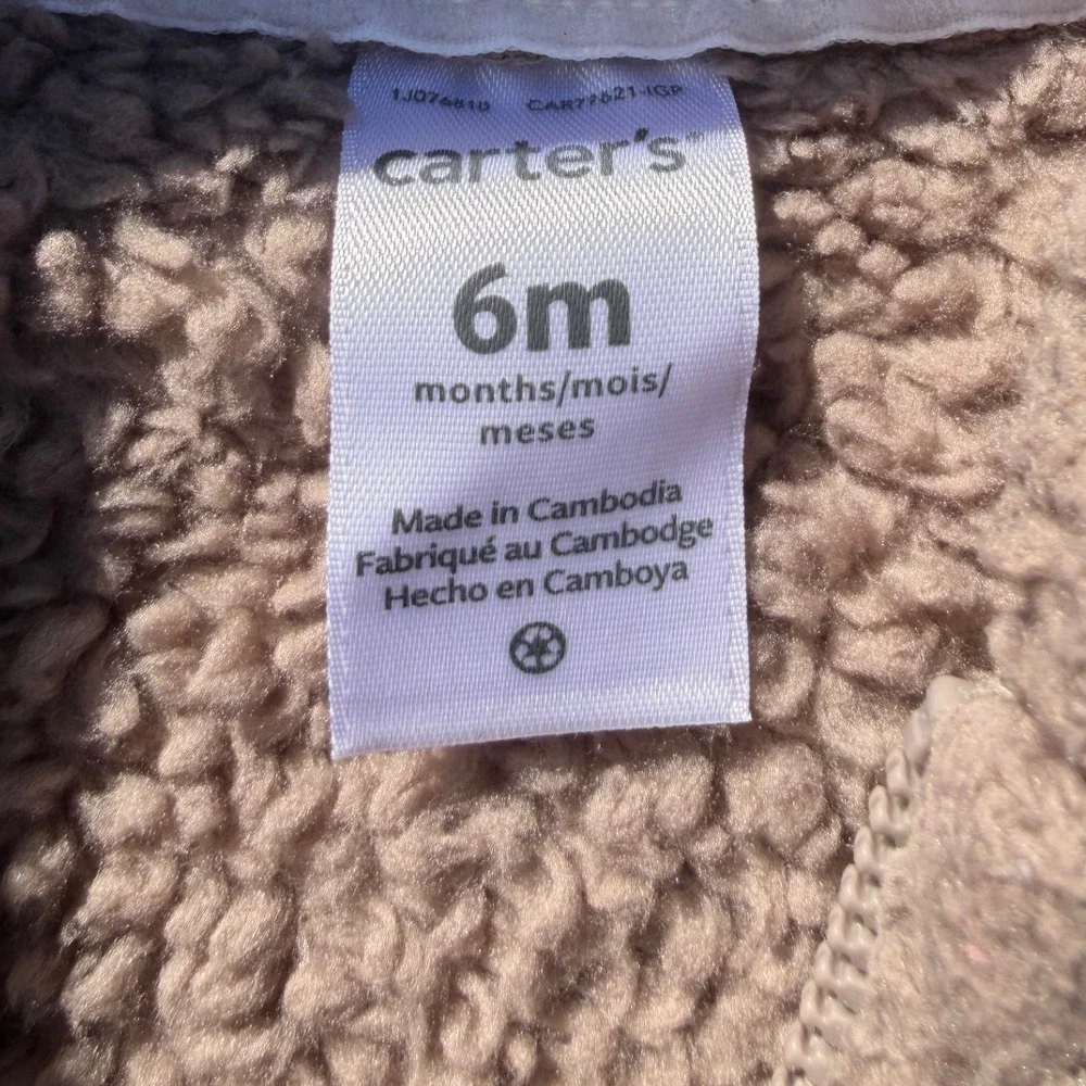 Carters Baby Sherpa Fleece Pram Suit Hooded Bunting Brown 6 Months